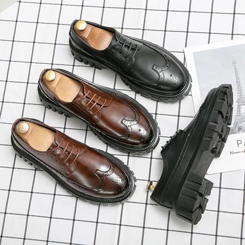 Men's Soft Leather Lace-Up Platform Chunky Dress Shoes Vintage Round Toe Brogue Oxfords Comfortable Non-Slip Lug Sole Business Casual Formal Work Shoes2