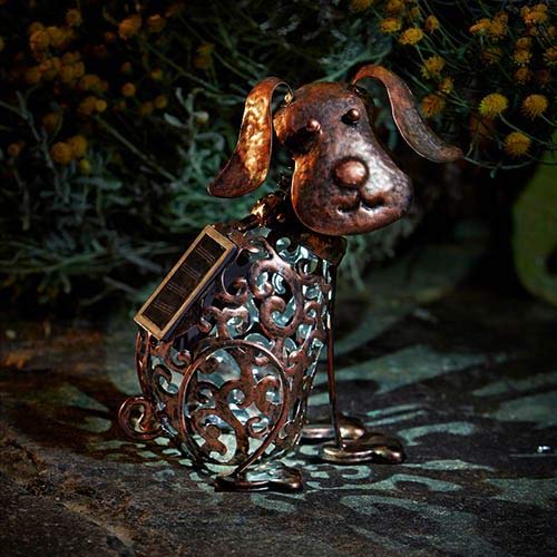 Garden mile Solar Dog Outdoor Ornament - Waterproof Metal Dog Statue Figurine Solar Powered Garden Decoration Animal Sculpture for Patio, Garden Ornaments