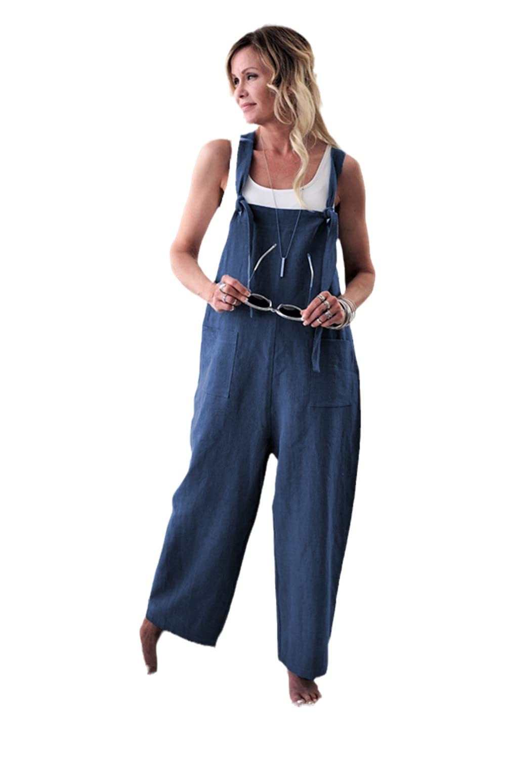 Women'S Dungarees - Women Blue Dungarees Harem Strap Pants Loose Jumpsuit Baggy Trousers Overalls Bib Pants Bodysuit Ladies Casual Cotton Linen Jumpsuit,Style A,M