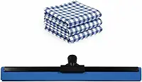 Kit Rodo de Limpeza de Metal 40cm com Borracha Dupla Camada + 3 Panos de Chão de Algodão Xadrez 45x65cm – Rodo Grande para Secar Piso Residencial e Profissional – Não Acompanha Cabo