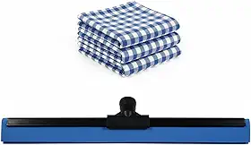 Kit Rodo de Limpeza de Metal 40cm com Borracha Dupla Camada + 3 Panos de Chão de Algodão Xadrez 45x65cm – Rodo Grande para Secar Piso Residencial e Profissional – Não Acompanha Cabo
