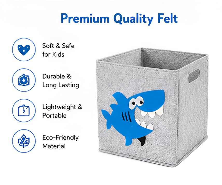 Image of Foldable Storage Box for Kids - Cartoon Animal Foldable Organizer Bin for Toys, Books & Clothes (Shark)