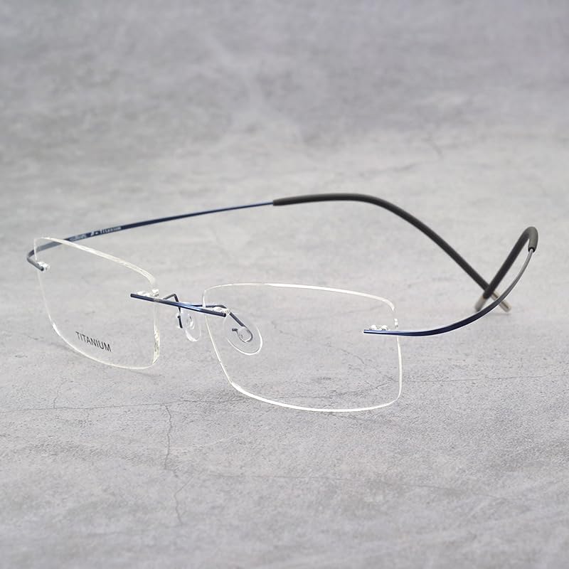 Image of Rimless Flexible Titanium Alloy Men Eyeglasses Frame Clear Rectangle Ultralight (Blue)