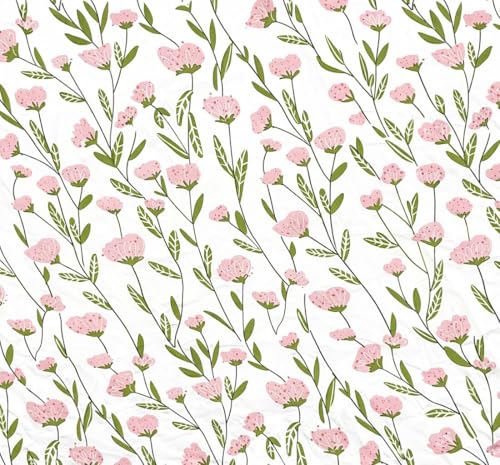 Image of Designer Floral Printed Flat Bedsheet for Double Bed 200tc to 220tc | Ultra Soft Cotton Fabric | King /Queen Size Top Sheet with 2 Matching Pillow Covers - 228 x 228 Cm, Pink Green