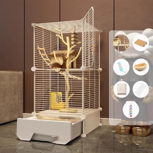フクロモモンガ ケージ 2階 大型 引き出し トレー イージーホーム ハイ シマリス モモンガ フェレット 小動物 ゲージ 大きい 縦長 デグー 網 カゴ 組み立て (37*37*89)