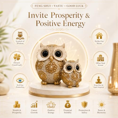 Image of ARMONIA Spiritual Two Wise Owl Showpiece for Good Luck, 5.5Inch,Aesthetic Owls Showpiece, Feng Shui & Vastu Figurine,Evil Eye Protection,Home Decor for Living Room, Office Table & Best Gift Item