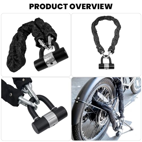 Image of Allextreme Heavy Duty Anti Theft Stainless Steel Chain & U Lock with 2 Keys Multipurpose Use Security Locks for E-Bikes, Bike Motorcycle and Bicycle (Pack of 1, Black)