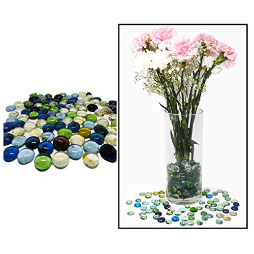 TSY TOOL 3 Lb (Approx 300 Count) 3 Bags Mixed Color Glass Gems Pebbles Stones Flat Marbles for Vase Accents and Crafting