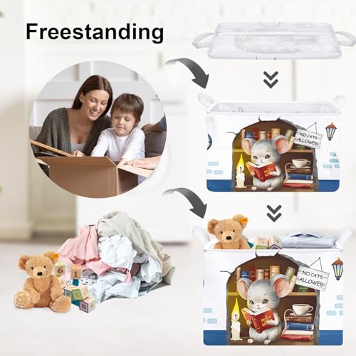 Image of Clastyle Mouse Reading Book Shelf Basket for Classroom Collapsible Toy Gift Kid Storage Basket Baby Clothes Organizer Nursery Bin