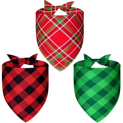 Agroon Christmas Dog Bandanas Plaid Large 3PCS...