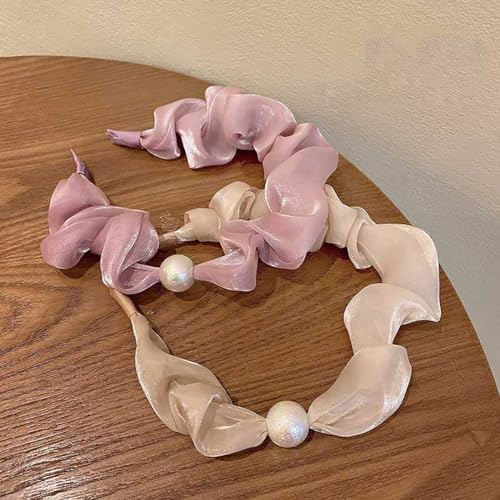 Generic OZHB-001 Varsik 4 Pcs Multicolor Organza Fashion Headband Elegant Pleated Pearl Hair Band thumb #7