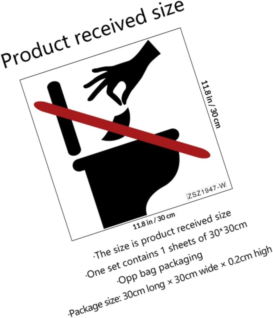 Bathroom Toilet Sign Sticker Decal, 2pcs 30x30cm Removable Warning Wall Decals for Toilet Seat Lid, Adhesive Bathroom Sign for Restroom Use