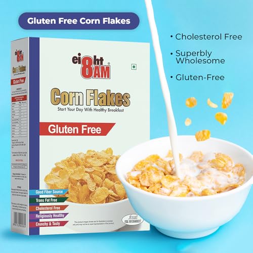 Image of 8AM Corn Flakes Gluten Free 300g, 99% Fat Free, & Cholesterol Free, Trans Fat, Artificial Additives, Crunchy & Delicious, Nutritious Whole Grain Breakfast Cereal