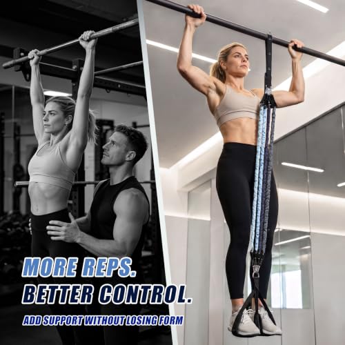 Image of ALongSong Pull Up Assistance Bands with Foot Support Pedal - Upgraded Heavy Duty Resistance Bands Adjustable Weight /Height with Bands&Measured Strap for Strength Training Home Gym