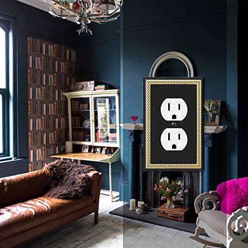 Pearled Frame Decorative Wall Plate Switch Plate Outlet Cover (Single Duplex, 2 Pack, Matte Black & Dark Golden) #TOP2