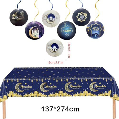 7PCS Eid Ramadan Decoration Eid Mubarak party decorations Ramadan Spiral Pendant Eid Mubarak Tablecloths Table Décor for Home Islam Muslim Holiday Eid Party Supplies - Image 2
