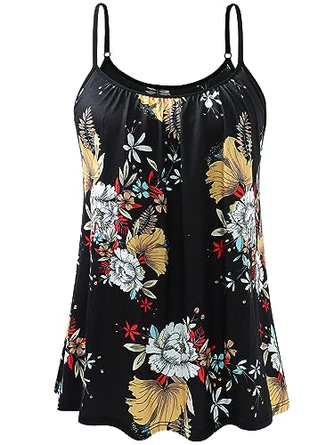 Image of Air Curvey Camisole for Women Bulid in Bra Casual Flowy Cami Adjustable Spaghetti Strap Tank Top Pleated Loose Fit S-XXXXL