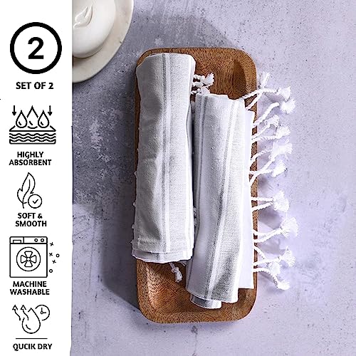 Folkulture Hand Towels With Hanging Loop, Set Of 2 Boho Hand Towel For Bathroom, 100% Cotton Hanging And Decorative Towels For Bathroom With Tassels, 16" X 30" Inches (Cabana Gray) #TOP1