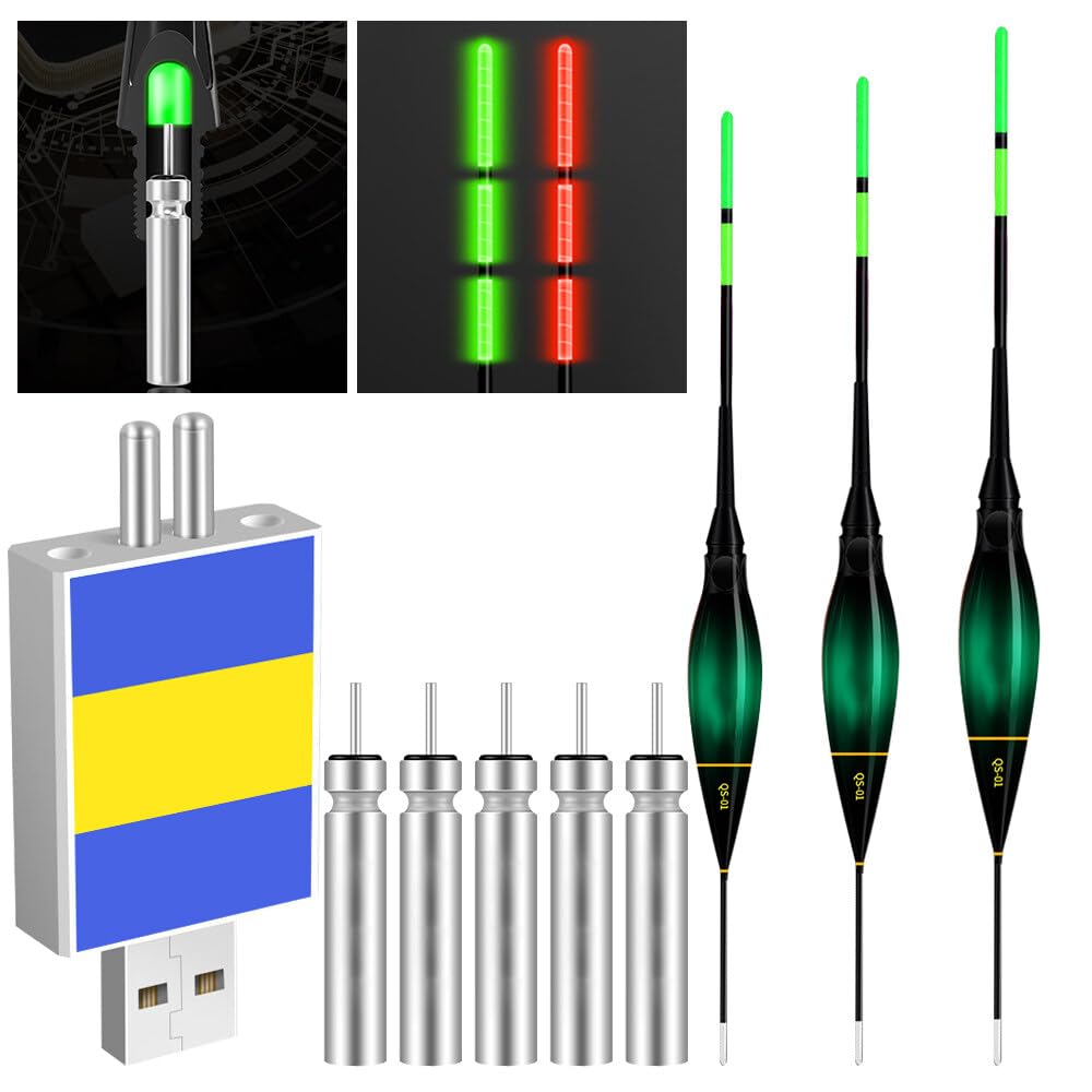 NAVESO 3 sztuki spławików LED do wędkowania, spławików z wyczuwaniem grawitacji i podstawą, 1,2 g/1,8 g/2,2 g spławik Smart wędkarstwo, akcesoria wędkarskie, akcesoria wędkarskie do wędkowania nad