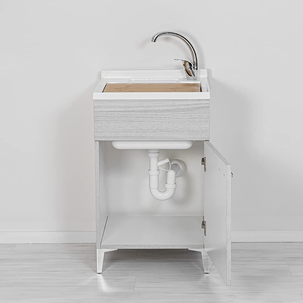 Mobile Lavatoio 60x50 Cm Grigio Calce Vasca In Ceramica E Kit Di Scarico Moon