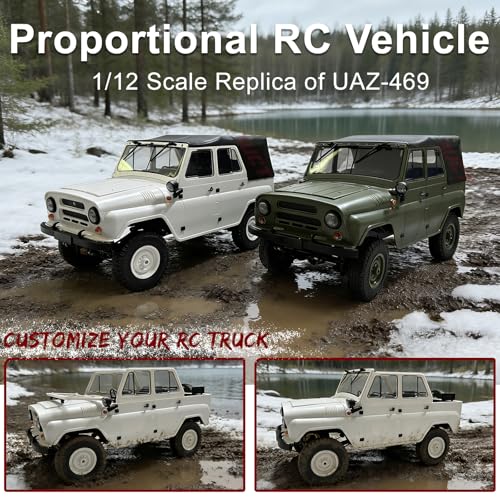 Image of YUCT WPL C94 RC Crawler 1 /12 Military RC Truck | 4WD 2.4Ghz Off-Road Vehicle with Two Batteries & Metal Drive Shaft (Green)