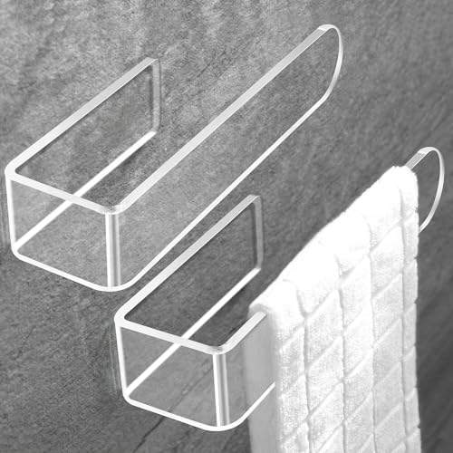 Image of Taozun Hand Towel Holder - Clear Towel Rack for Bathroom, Adhesive Towel Bar Stick on Kitchen Wall, Acrylic Towel Rail No Drill Towel Holder, 2 Packs
