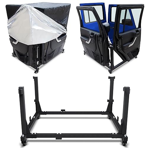 Jeep Door Storage Rack for Wrangler & Gladiator Heavy Duty Carbon Steel Jeep Door Holder with E-Coating & Powder Coated Finish Stores 2-4 Doors Movable Garage Storage for TJ YJ JL JK JT