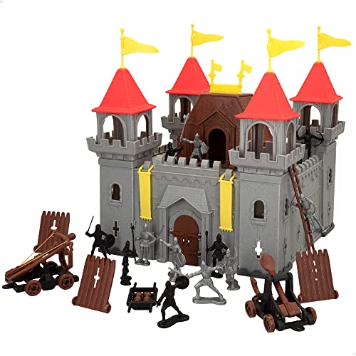 COLORBABY 49770 - Château de Jouet Medieval Warriors/Château à Construire Comprenant 12 Soldats, 1 escalier, 3 forts, 1 baliste, 1 catapulte et 1 Porte-projectiles avec 6 balles