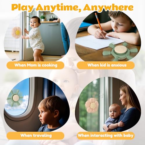 Image of Socub Silicone Suction Cup Spinner Toy | Spinning Tops for Kids 1-3 | Toddler Sensory Bath Toys for Babies 12-18 Months | Airplane Car Travel Table Highchair & Window Toys (Ether /Blush)