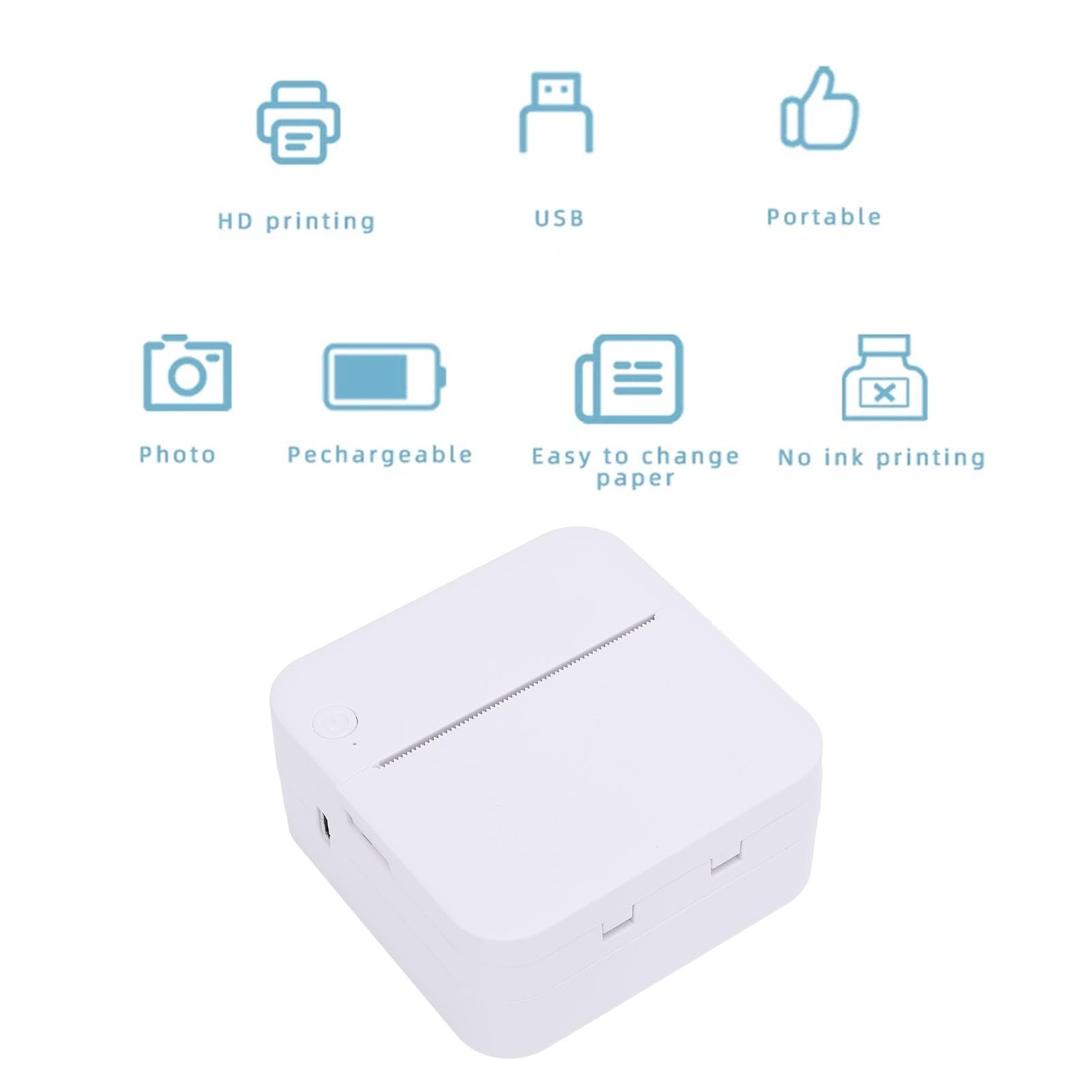 Vikye Imprimante Thermique Portable, 57 Mm USB BT Direct Thermal Receipt Imprimante, Prise en Charge PC/Mac/Ordinateur Portable/Android, Imprimante de Poche pour Photo