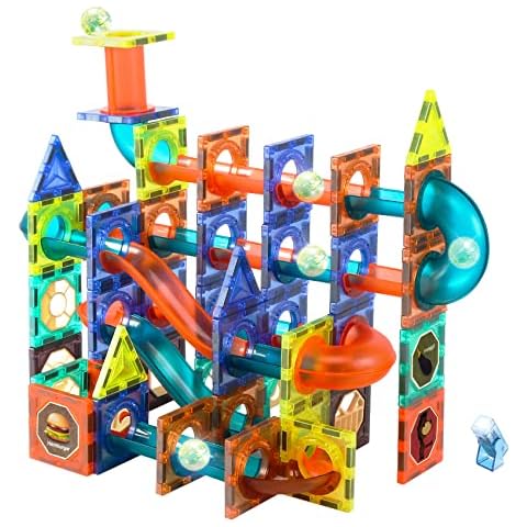 Dilhvy Magnetische Bausteine, 110 Stück STEM Magnet Konstruktion Spielzeug Magnetic Blöcke Bauspielzeug Marmorbahn Bausteine Set 3D Montessori Lernspielzeug Geschenk Cover