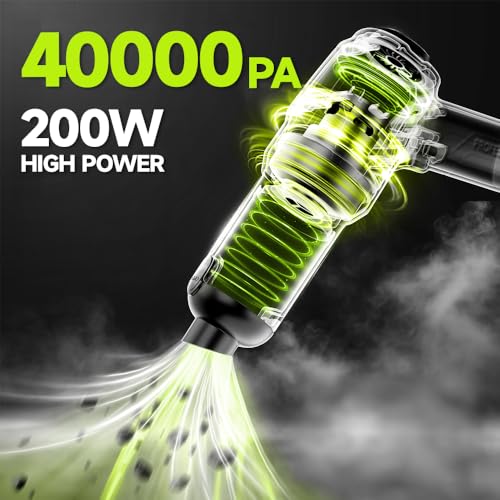 Image of Cordless Car Vacuum Cleaner, 35000pa Powerful Handheld Vacuum & Air Duster with 2 Batteries, Portable Rechargeable Vacuum for Car Detailing, Pet Hair, Home & Office(Green)