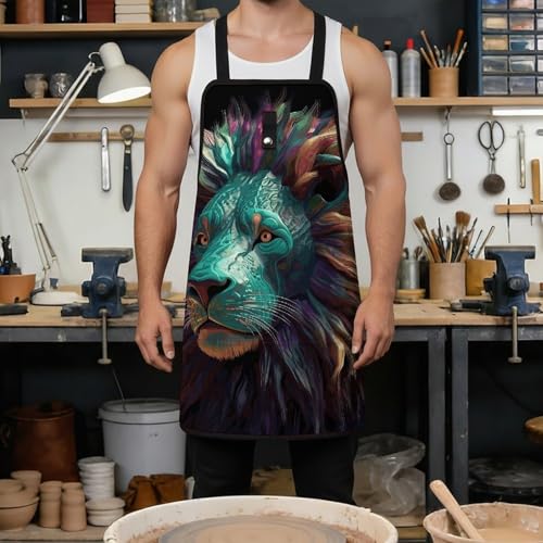 Delantal de trabajo unisex con 8 bolsillos y diseño 3D negro miniatura 4