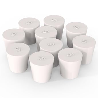 XCD Solid Rubber Stoppers 10-Pack, 5# Dia. 22.8 mm/0.90" x 29 mm/1.14", Length 29 mm/1.14" White Tapered Lab Seal Rubber Stoppers Fits Most 100 ml Erlenmeyer Flask with Non-Standard Mouth