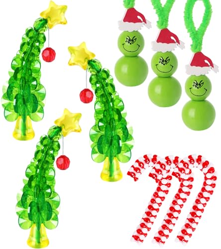 GYGOT Christmas Crafts for Adults,30 Sets Christmas Beaded Ornament Kit | 12 PCS Green Monster /6 PCS Christmas Tree/12 PCS Candy Cane,Christmas Tree Ornaments Decoration,Family Activity Easy to Make