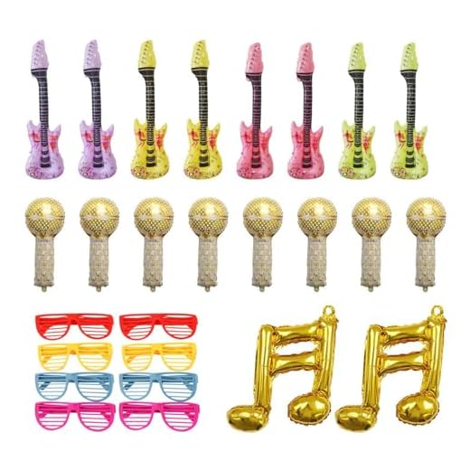 YSJCHEBS 26 Piezas De Accesorios Musicales, Accesorios para Fotos De Cumpleaños, Instrumentos Musicales Inflables para Fiestas, Accesorios para Fotomatón De Fiesta De Cumpleaños