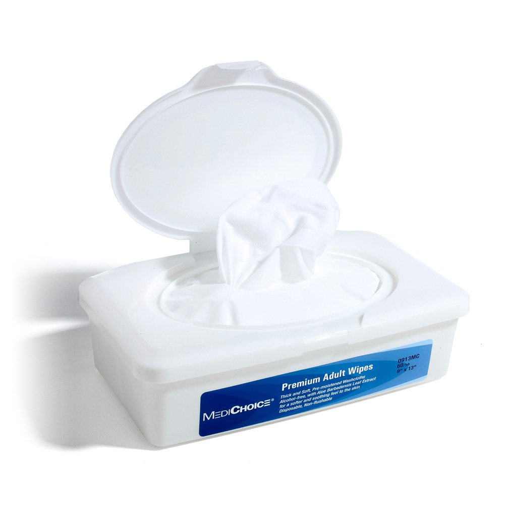 MediChoice Scented Premoistened 8x12 Adult Wet Wipes, Hard Pack With Resealable Lid, 0913MC (Pack of 60)