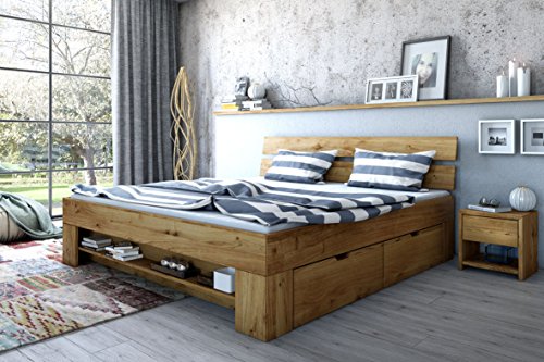 Elfo Homeforyou24 Lit futon en chêne sauvage huilé avec 4 tiroirs de lit et repose-pieds 180 cm