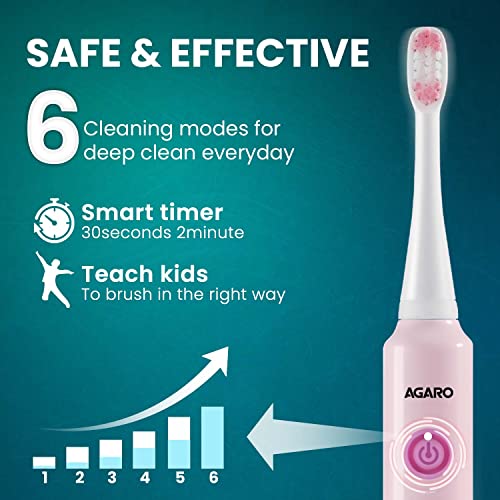 AGARO Rex Dlx Sonic AA Battery Electric Toothbrush For Kids With 6 Brushing Modes, 2 Interchangeable Brush Heads, Soft Nylon Bristles, Power... - Image 4