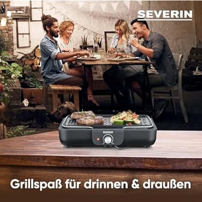 SEVERIN Tischgrill mit Grillplatte, für drinnen und draußen, Alu-Druckgussplatte, Elektrogrill mit schnellem Grill-Start, einstellbar bis zu 230°C, 2.200 W, schwarz, PG 8556 – Bild 4