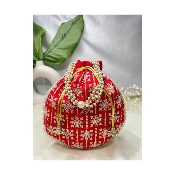 Trendy Crafts- Silk Hand embroidery Potli Bag for women | Handmade Thread Work Batwa | Silk Embroidered Women Wristlet | Bridal Clutch Purse | Ethnic Pouches for Return Gift - Image 6