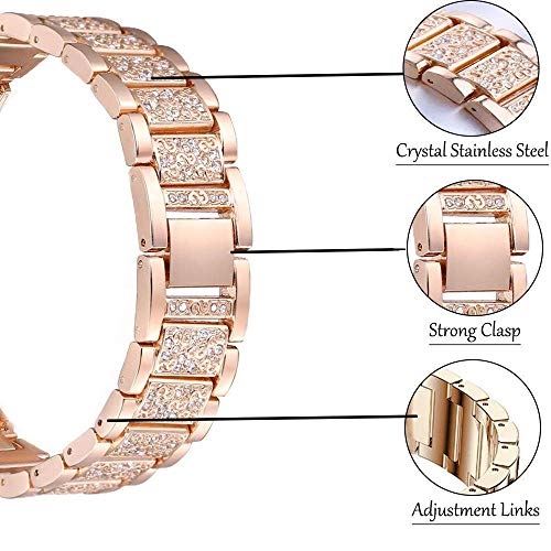 Jewelry Bling Bands Compatible with COROS APEX 42mm/COROS PACE 2 Band for Women, Diamond Rhinestone Bracelet Metal Strap Replacement for APEX 42mm/PACE 2 smartwatch (RoseGold)