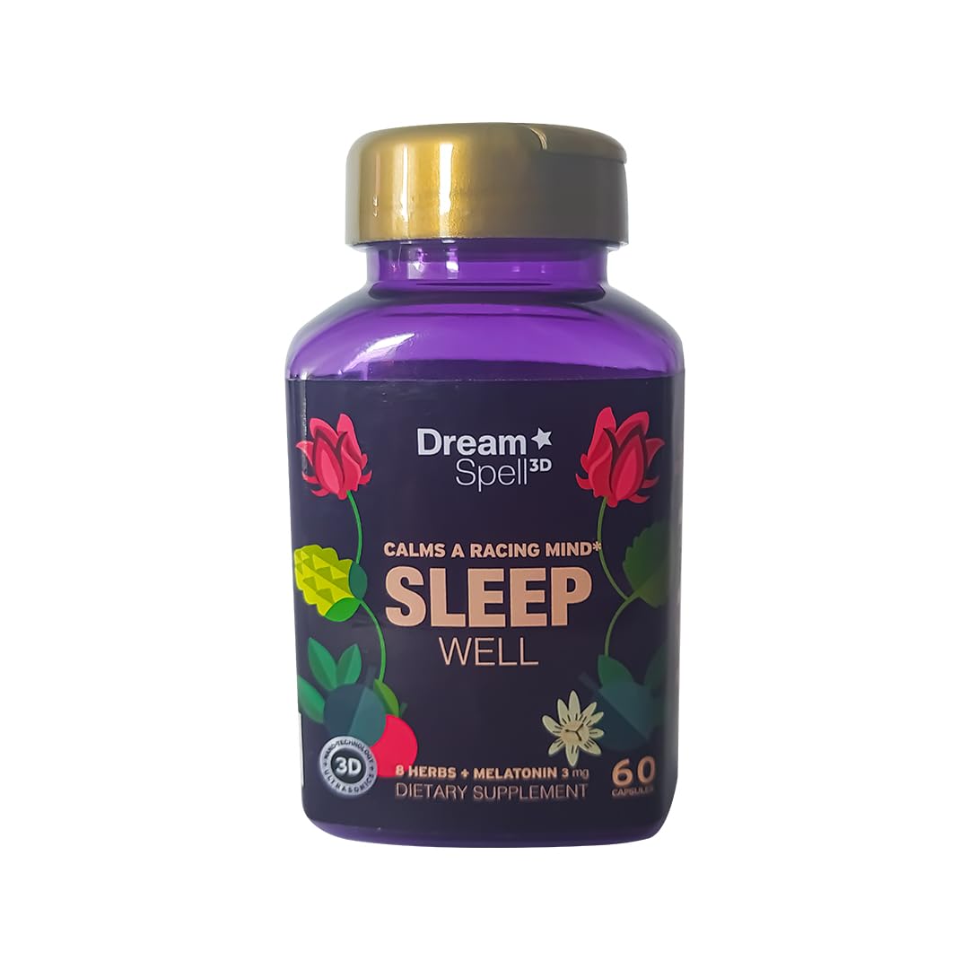 Dream Spell 3D Natural-Based Sleep Aid - Soothes an Alert Mind, No Next-Day Grogginess- Drug-Free Innovative Formula with 3Mg Melatonin, GABA, Hops - Restful Nights, Refreshed Mornings - 60 Capsules