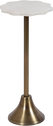 Kate and Laurel Sanzo - Moderna mesa con pedestal para bebidas, 10 x 10 x 23 pulgadas, latón antiguo y blanco, mesa auxiliar decorativa con mesa de
