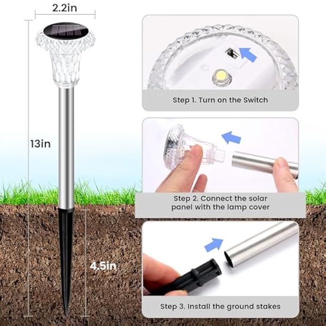 6 Pack Solar Pathway Lights Outdoor Solar Lights Waterproof LED Solar Garden Stake Lights Solar Powered Landscape Lighting for Walkway Yard Driveway Lawn