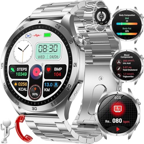 wgzixezn Smartwatch Hombre con ECG Y Tension Arterial ECG Reloj Inteligente Ácido Úrico/Lípidos, Reloj Inteligente Llamadas por Bluetooth Smartwatch con Bmi Deportivos Pulsera
