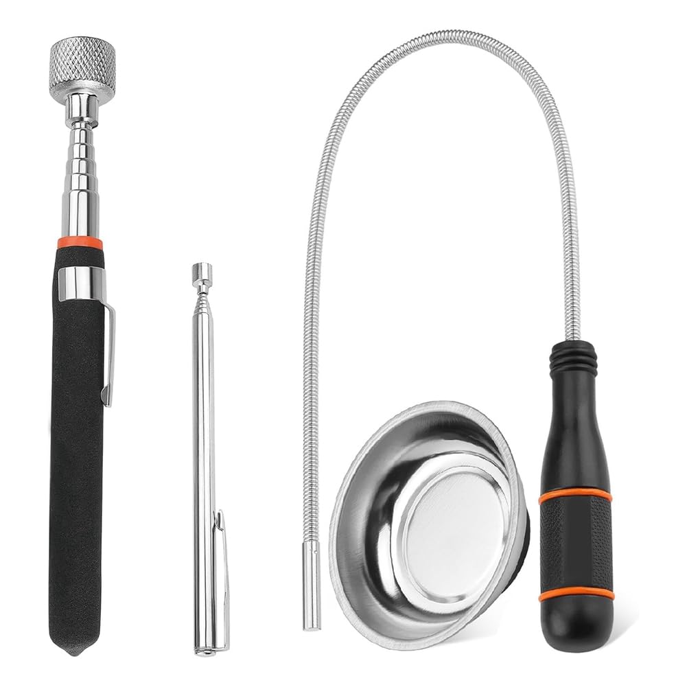 Jnchdghwa As Shown Extendable& Flexible Bendable Spring Magnet Sticks, 4-Piece Telescoping Magnetic Pickup Tools Set For Metal Retrieval
