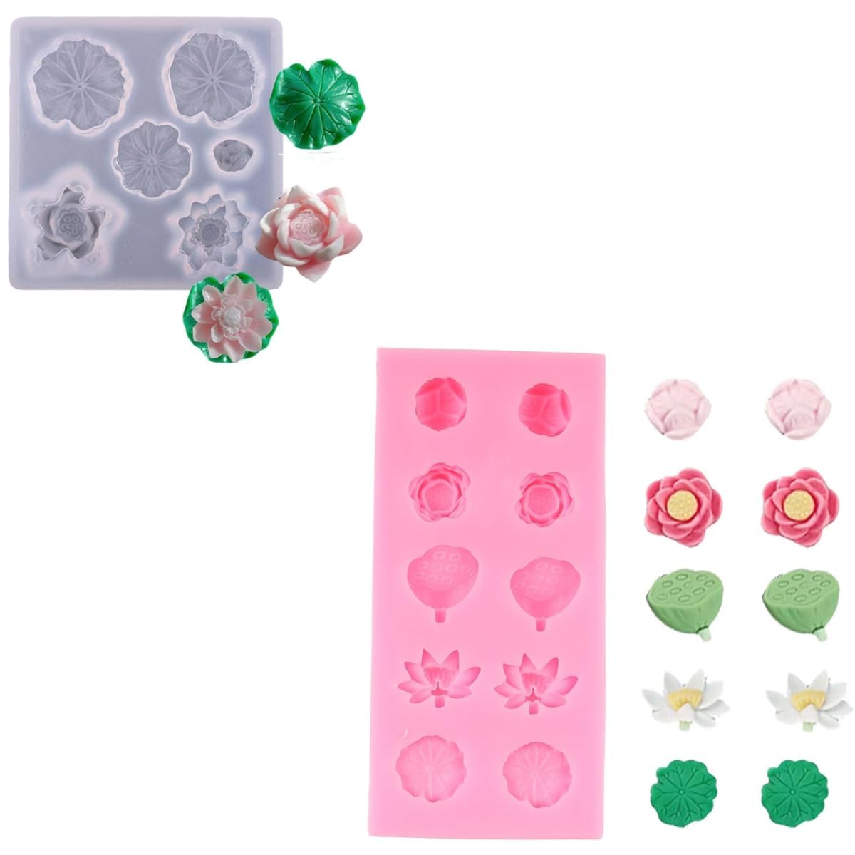 HUSAINIMART | 2pc Lotus Pond Silicone Candle Molds for Candle Making Aromatherapy Lotus Candle Mini Wax Melts Home Decorations Mini Flowers Fondant Clay Topping Resin Gum Paste Sugar Craft NK-image-46