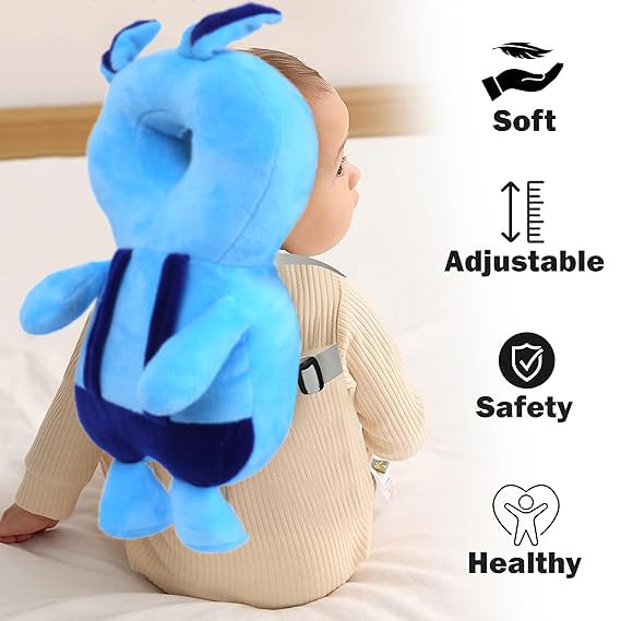 HUG PUPPY Baby Head Protector Cushion Plush Soft Toy - Full Protection Helmet - Child Adjustable Shoulder Strap - Mustard Seed Head Shaping Pillow Set of 3 (Light Blue) - Image 5 thumbnail