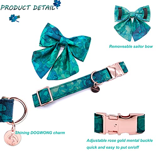 DOGWONG Cotton Dog Collar with Bowtie Summer Leaf Green Pet Collar St.Patrick' s Day Dog Collar for Large Small Medium… - Image 4